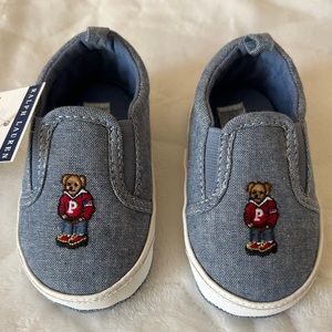 ❌SOLD ON EBAY❌Ralph Lauren Baby Denim Polo Teddy Bear Crib Shoes Size 3